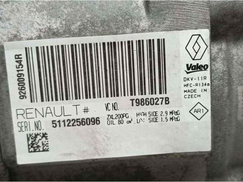 Recambio de compresor aire acondicionado para dacia duster sl eficacia 4x4 referencia OEM IAM 926009154R 5112256096 VALEO
