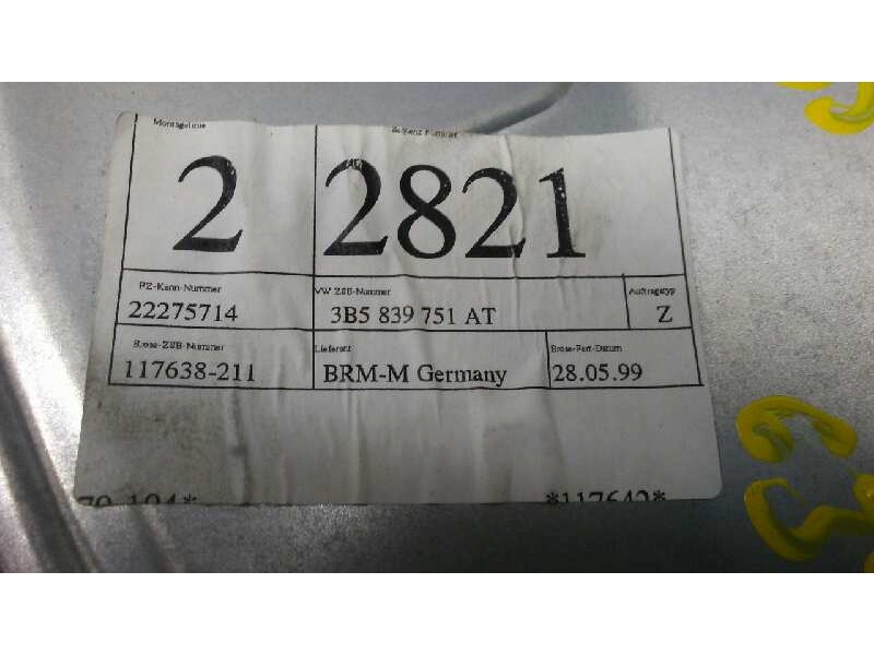 Recambio de elevalunas trasero izquierdo para volkswagen passat berlina (3b2) 1.9 tdi referencia OEM IAM 3B5839751AT 18 PINS ELE