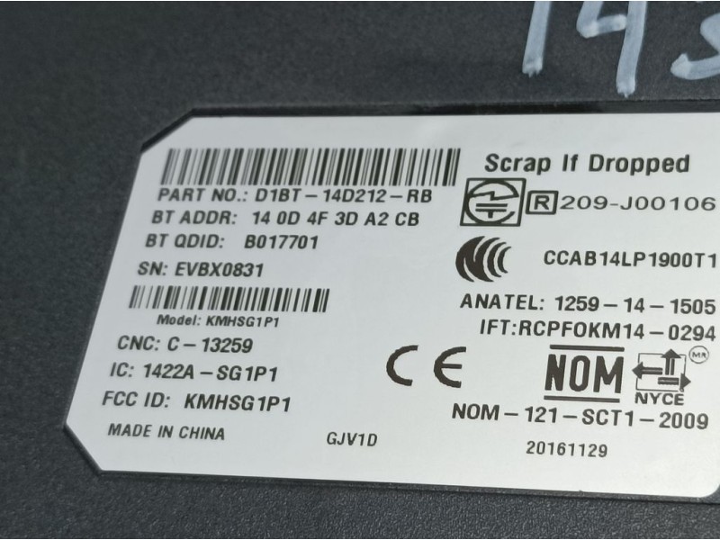 Recambio de modulo electronico para ford fiesta (ccn) st-line referencia OEM IAM D1BT14D212RB 1259141505 ANATEL