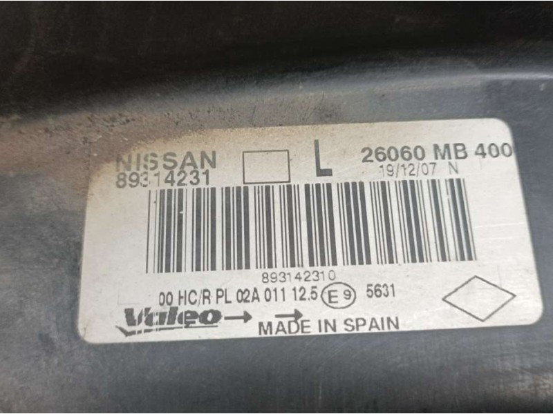 Recambio de faro izquierdo para nissan cabstar chasis cabina referencia OEM IAM 26060MB400 89314231 VALEO ROZADO