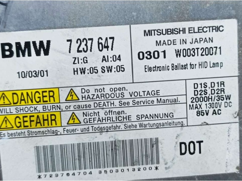 Recambio de centralita faros xenon para bmw serie 5 lim. (f10) 523i referencia OEM IAM 7237647 W003T20071 