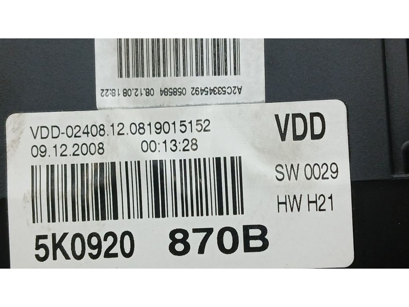 Recambio de cuadro instrumentos para volkswagen golf vi (5k1) 1.4 tsi referencia OEM IAM 5K0920870B VDO A2C53310326