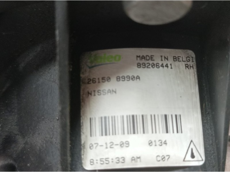 Recambio de faro antiniebla derecho para nissan qashqai (j10) tekna premium referencia OEM IAM 261508990A 89206441 VALEO