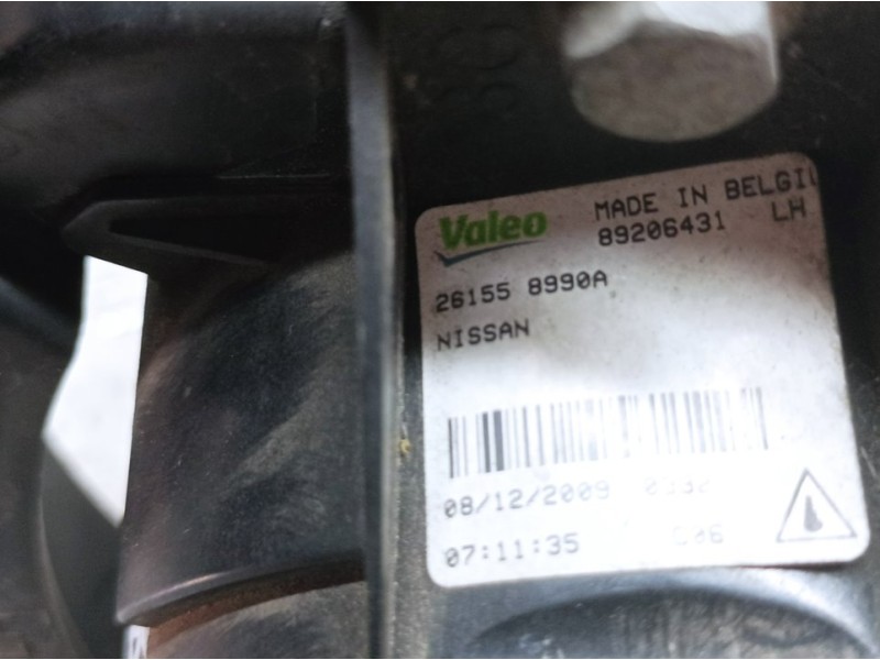 Recambio de faro antiniebla izquierdo para nissan qashqai (j10) tekna premium referencia OEM IAM 261558990A 89206431 VALEO