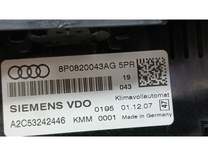 Recambio de mando climatizador para audi a3 (8p1) 1.9 tdi referencia OEM IAM 8P0820043AG SIEMENS VDO A2C53242446