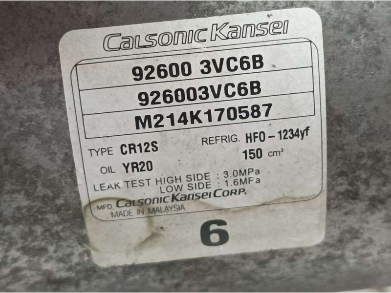 Recambio de compresor aire acondicionado para nissan pulsar (c13) acenta referencia OEM IAM 926003VC6B M214K170587 CALSONIC KANS