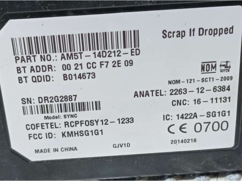 Recambio de modulo electronico para ford fiesta (ccn) ambiente referencia OEM IAM AM5T14D212ED DR2G2887 ANATEL