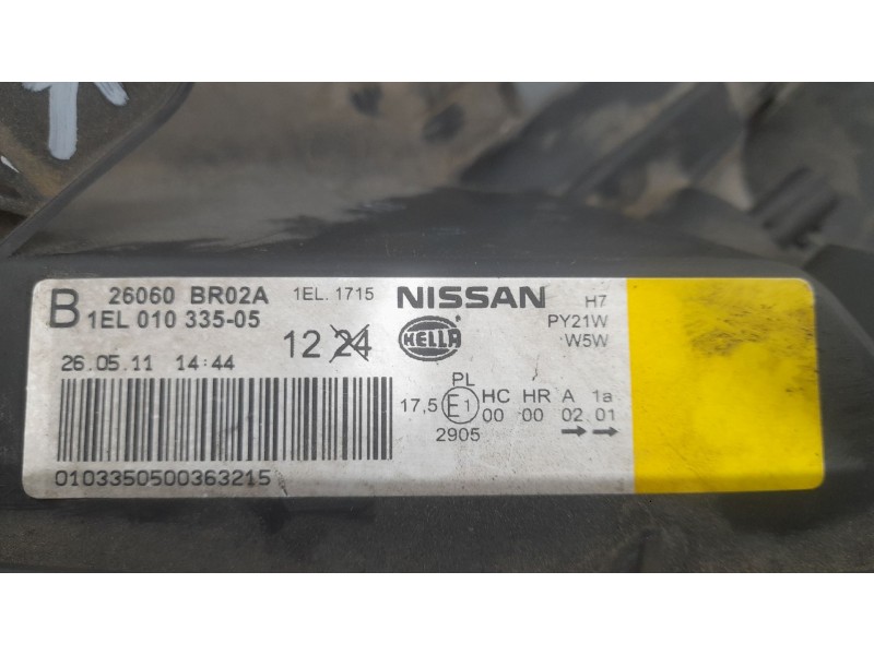 Recambio de faro izquierdo para nissan qashqai i (j10, nj10) 1.5 dci referencia OEM IAM 26060BR02A  HELLA