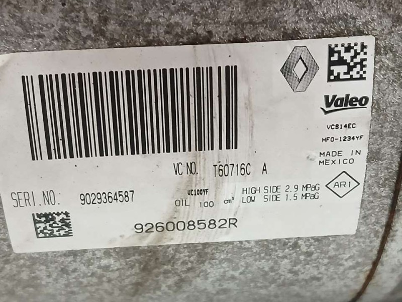 Recambio de compresor aire acondicionado para renault clio iv business referencia OEM IAM 926008582R 9029364587 VALEO
