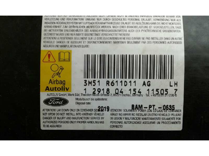 Recambio de airbag lateral izquierdo para ford focus c-max (cap) 1.6 tdci cat referencia OEM IAM 3M51R611D11AG  