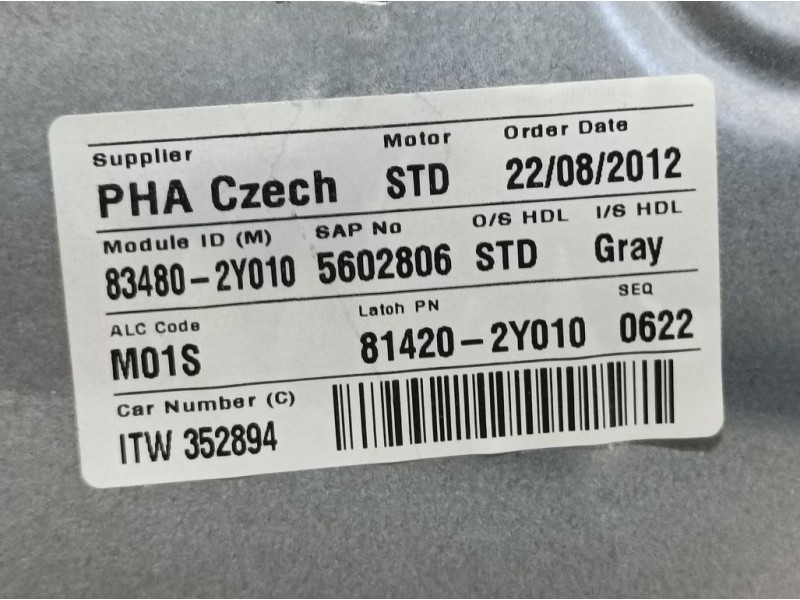 Recambio de elevalunas trasero derecho para hyundai ix35 comfort 2wd referencia OEM IAM 834802Y010  ELECTRICO 2 PINS