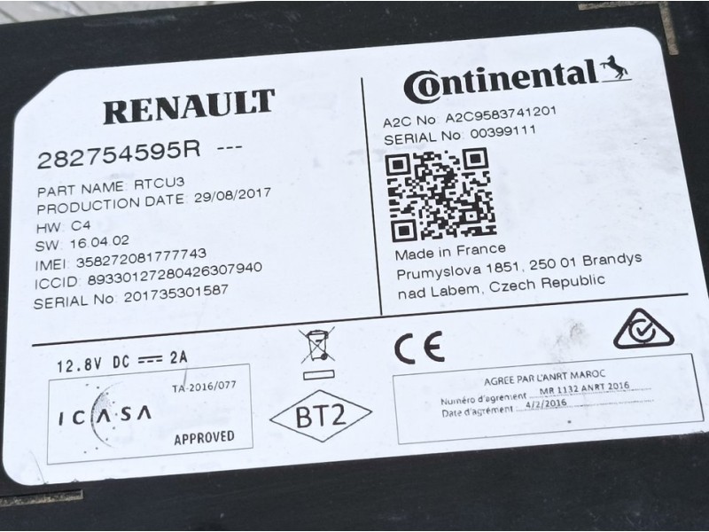 Recambio de modulo electronico para renault megane iv grandtour tech road referencia OEM IAM 282754595R A2C9583741201 CONTINENTA