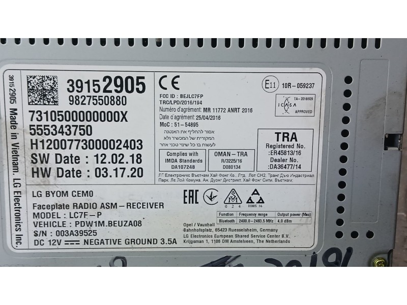 Recambio de sistema navegacion gps para opel crossland x / crossland (p17, p2qo) 1.5 turbo d (75) referencia OEM IAM 39152905  5