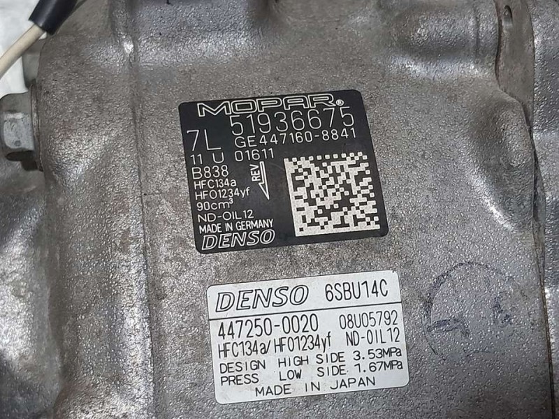 Recambio de compresor aire acondicionado para jeep renegade dawn of justice 4x2 referencia OEM IAM 08U05792 4472500020 DENSO