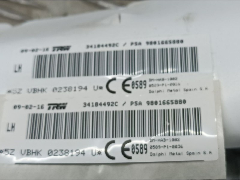 Recambio de airbag cortina delantero izquierdo para peugeot 5008 active referencia OEM IAM 9801665880 34184492C TRW