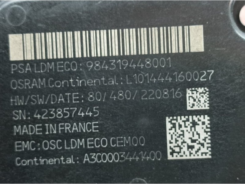 Recambio de centralita faro para peugeot 308 active pack bluehdi 130 s&s referencia OEM IAM 984319448001 A3C0003441400 OSRAM CON