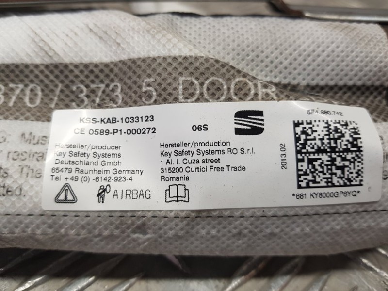 Recambio de airbag cortina delantero derecho para seat leon (5f1) reference referencia OEM IAM CE0589P1000272  