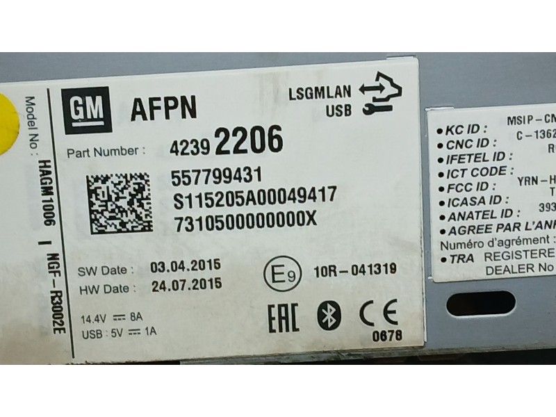 Recambio de sistema audio / radio para opel astra k (b16) 1.0 turbo (68) referencia OEM IAM 42392206  557799431