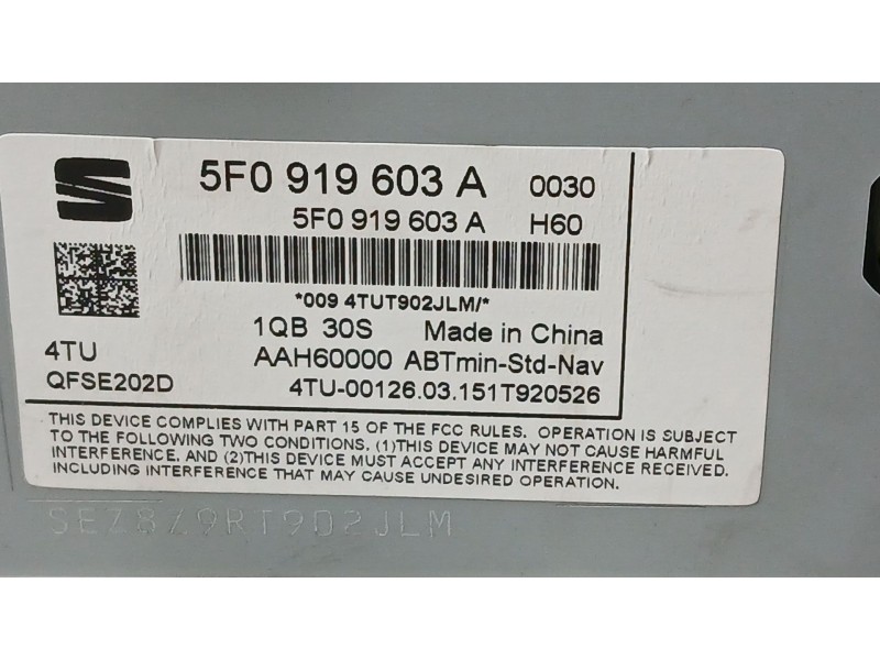 Recambio de sistema navegacion gps para seat leon st (5f8) 2.0 tdi referencia OEM IAM 5F0919603A  