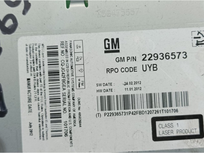 Recambio de sistema audio / radio cd para opel insignia berlina selective referencia OEM IAM 22936573  