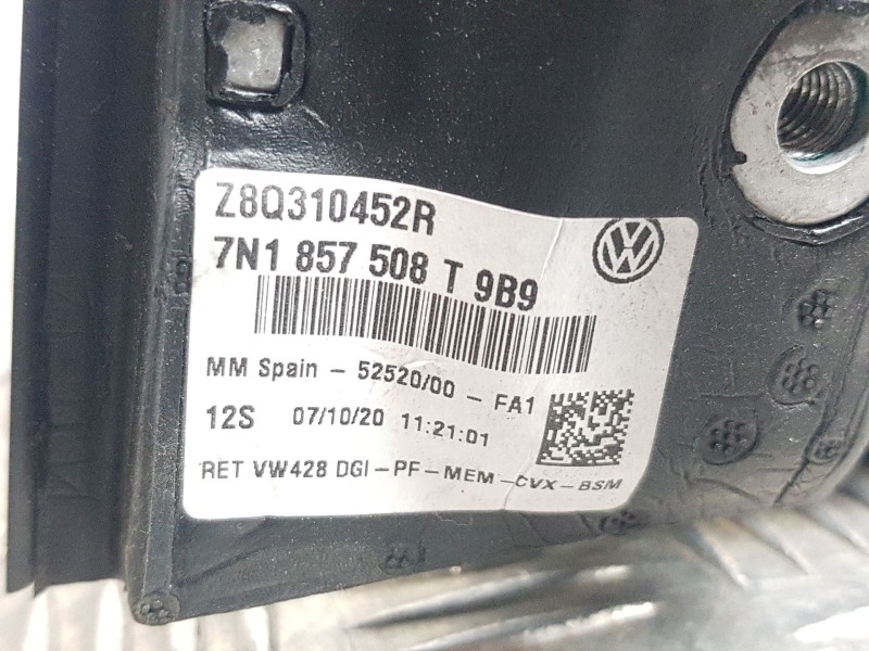 Recambio de retrovisor derecho para volkswagen sharan (7n1, 7n2) 2.0 tdi referencia OEM IAM 7N1857508T 2 CLAVIJA DE 2 Y 13 CABLE