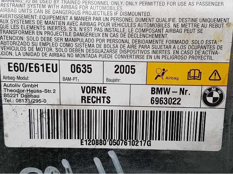 Recambio de airbag lateral delantero derecho para bmw serie 5 berlina (e60) 535d referencia OEM IAM 6963022  