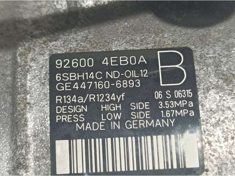 Recambio de compresor aire acondicionado para renault kadjar experience referencia OEM IAM 926004EB0A 4471606893 