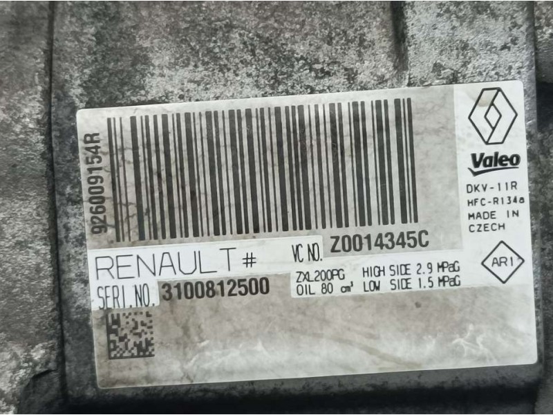 Recambio de compresor aire acondicionado para dacia lodgy ambiance referencia OEM IAM 9260091154R 3100812500 VALEO