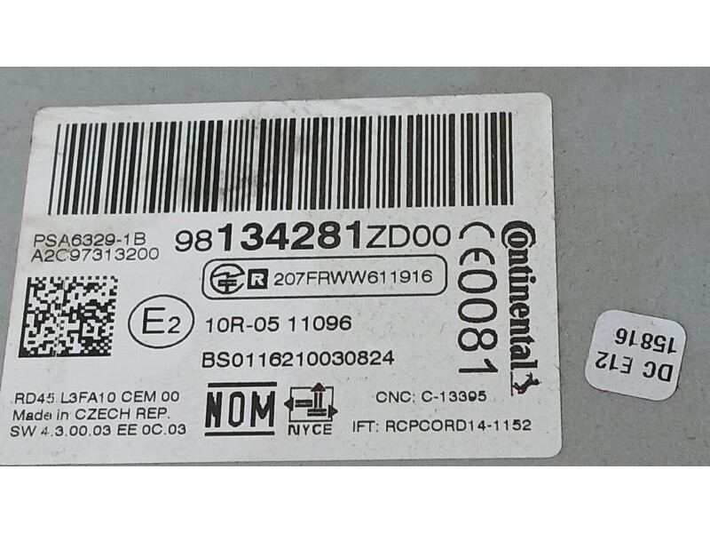Recambio de sistema audio / radio cd para citroën c-elysée exclusive referencia OEM IAM 98134281ZD CONTINENTAL A2C97313200