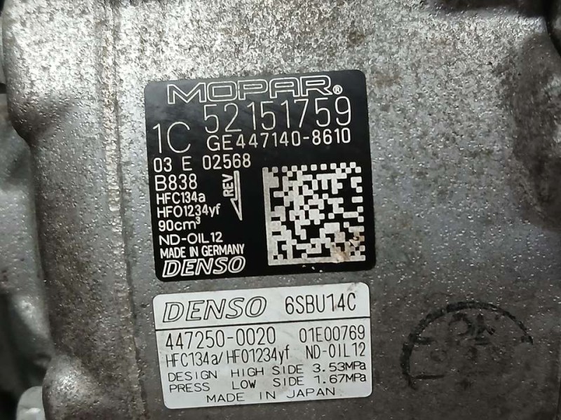 Recambio de compresor aire acondicionado para jeep compass ii busines 4x2 referencia OEM IAM 0052151759 4471408610 DENSO