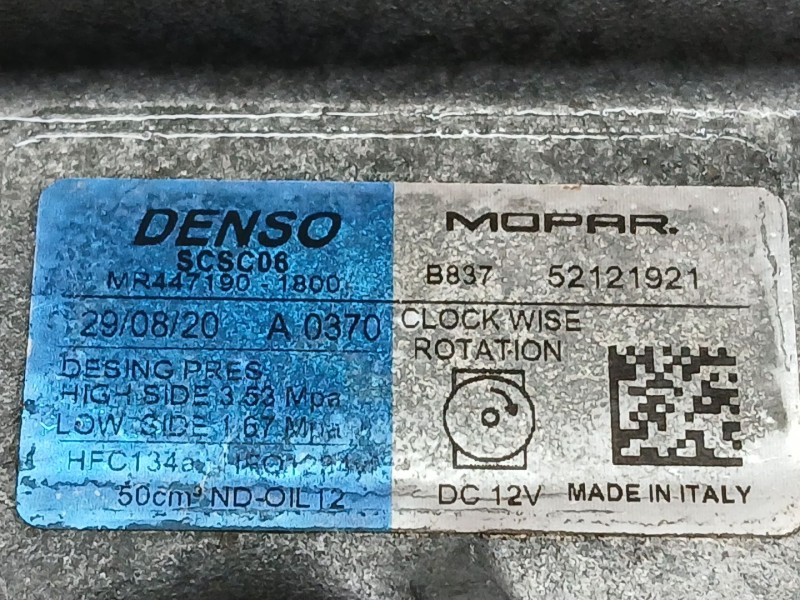 Recambio de compresor aire acondicionado para fiat 500 c (312_) 1.0 mild hybrid (312.ayd1b) referencia OEM IAM 52121921 DENSO SC