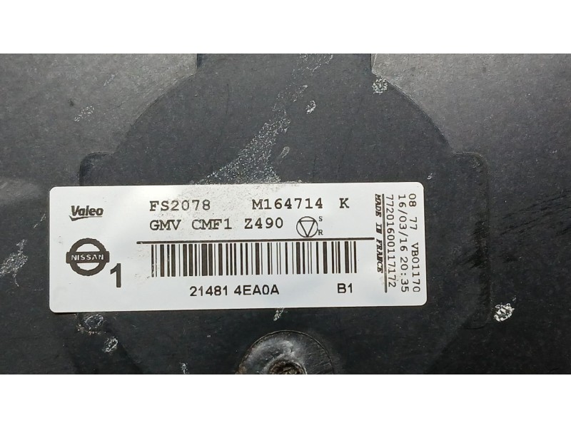 Recambio de electroventilador para nissan qashqai ii (j11, j11_) 1.2 dig-t referencia OEM IAM 214814EA0A VALEO FALTA UN SOPORTE 