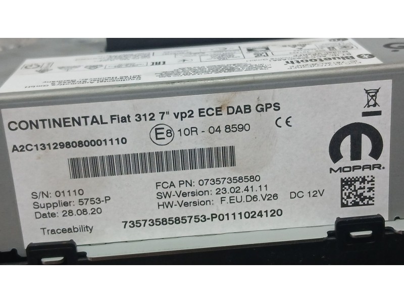Recambio de sistema navegacion gps para fiat 500 c (312_) 1.0 mild hybrid (312.ayd1b) referencia OEM IAM 735735858 CONTINENTAL A