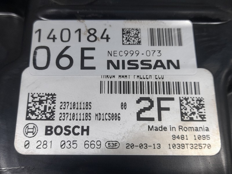 Recambio de centralita motor uce para nissan qashqai ii (j11, j11_) 1.5 dci referencia OEM IAM NEC999073 0281035669 BOSCH
