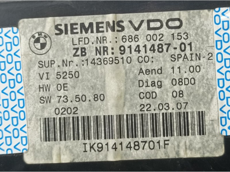 Recambio de cuadro instrumentos para bmw serie 3 touring (e91) 320d referencia OEM IAM 686002153 A2C53242586 SIEMENS VDO