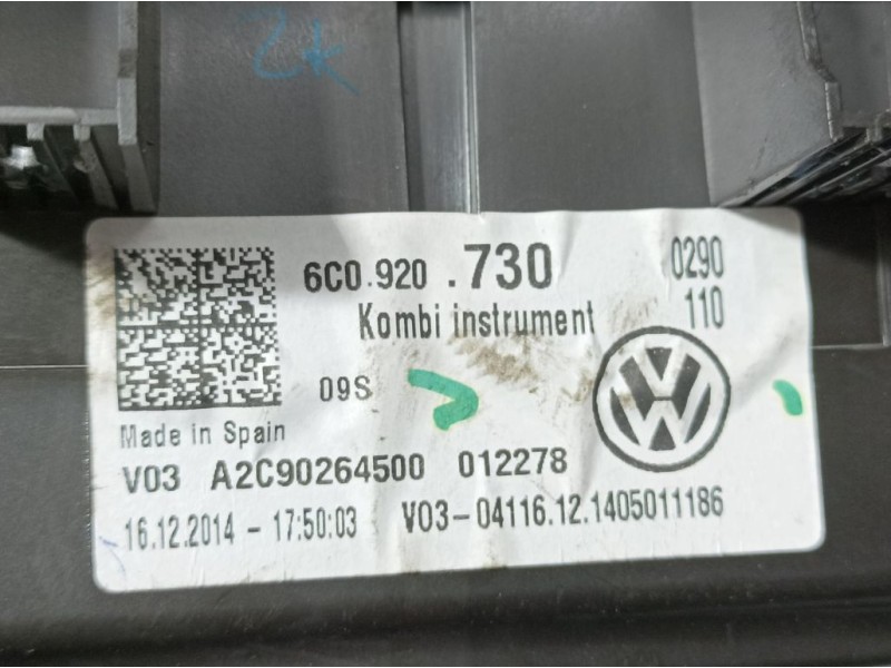 Recambio de cuadro instrumentos para volkswagen polo (6c1) trendline referencia OEM IAM 6C0920730 A2C90264500 VDO