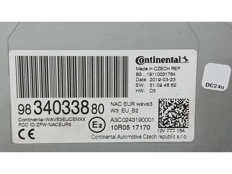 Recambio de sistema audio / radio para citroën c4 cactus 1.5 bluehdi 100 referencia OEM IAM 9834033880 CONTINENTAL A3C0243190001