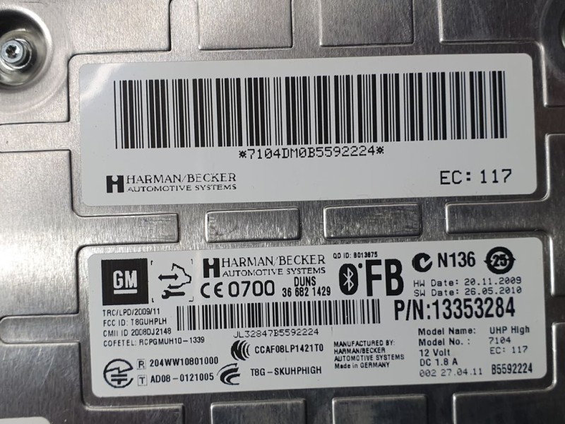 Recambio de modulo electronico para opel astra j lim. sport referencia OEM IAM 13353284 366821429 HARMAN BECKER