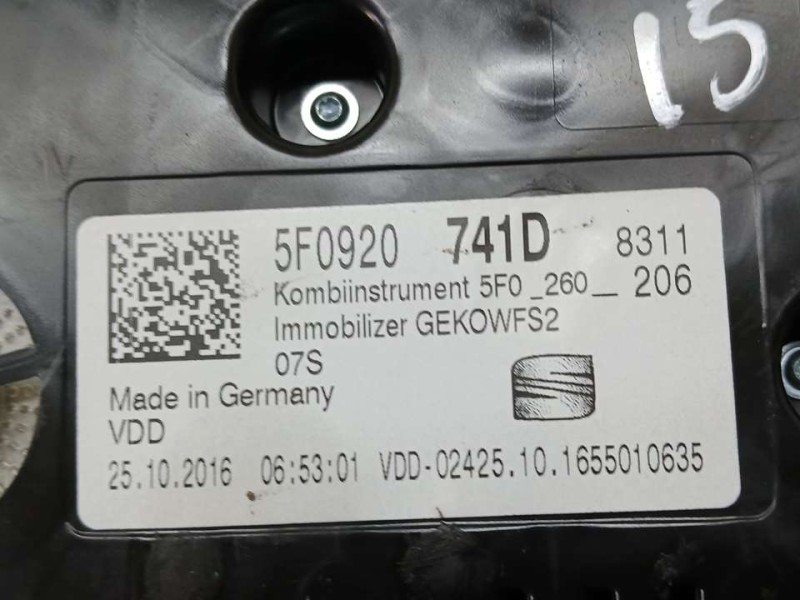 Recambio de cuadro instrumentos para seat leon (5f1) reference referencia OEM IAM 5F0920741D A2C99197500 VDO