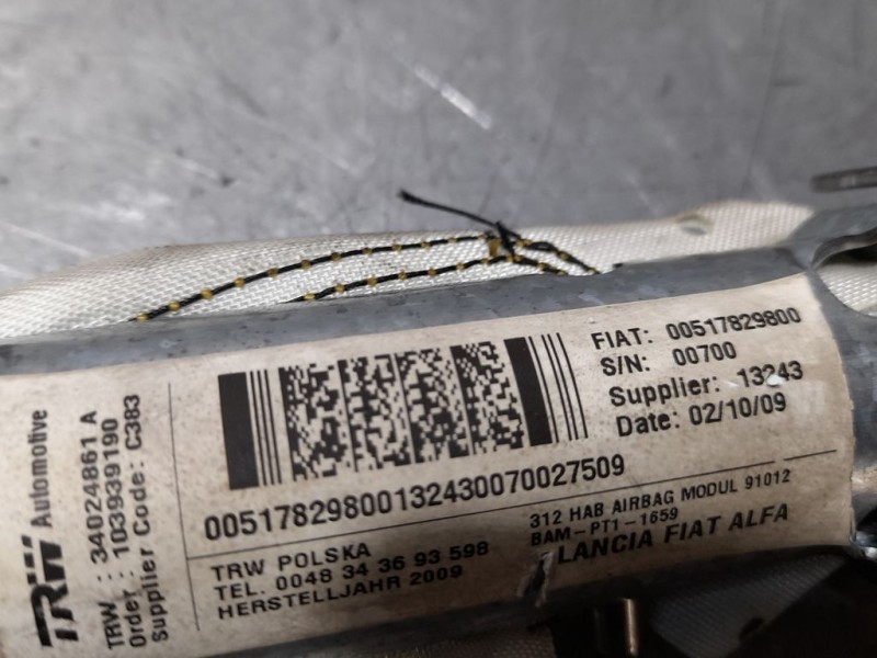 Recambio de airbag cortina delantero derecho para fiat nuova 500 (150) pop referencia OEM IAM 517829800  