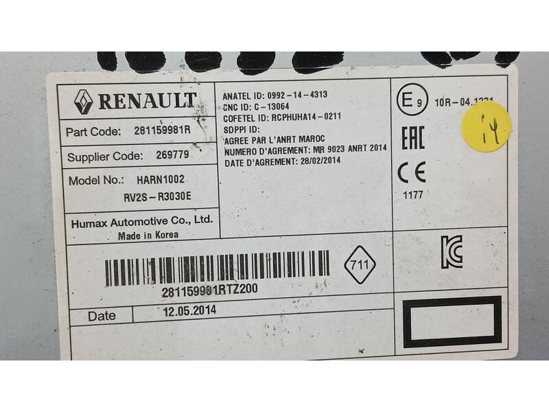 Recambio de sistema audio / radio para renault clio iv business referencia OEM IAM 281159981R PANTALLA ROZADA HUMAX AUTOMOTIVE H