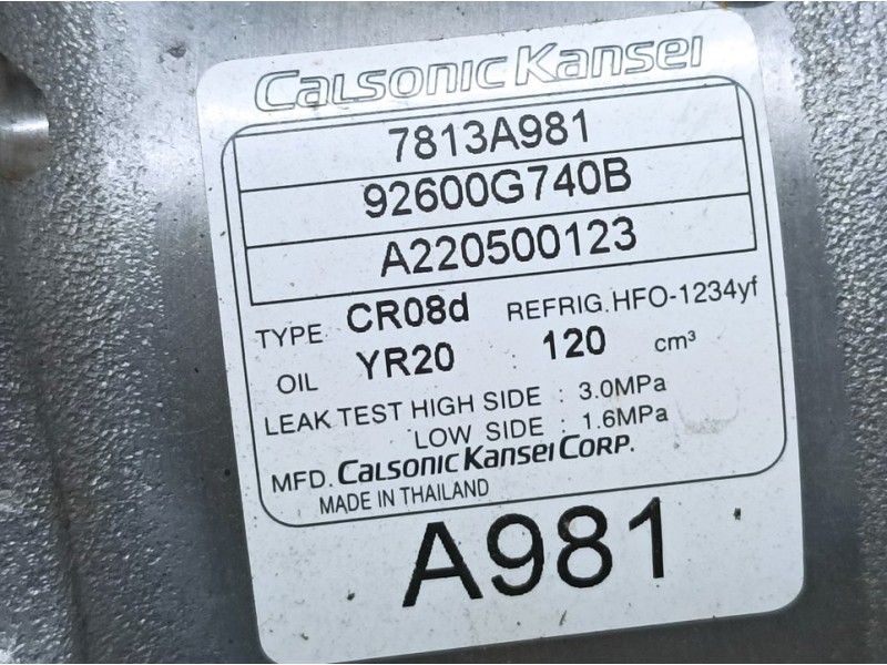 Recambio de compresor aire acondicionado para mitsubishi space star 120 kaiteki referencia OEM IAM 92600G740B 7813A981 CALSONIC 