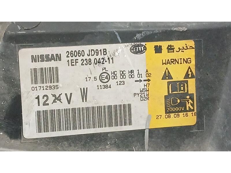 Recambio de faro izquierdo para nissan qashqai (j10) acenta referencia OEM IAM 26060JD91B XENON HELLA 1EF23804211