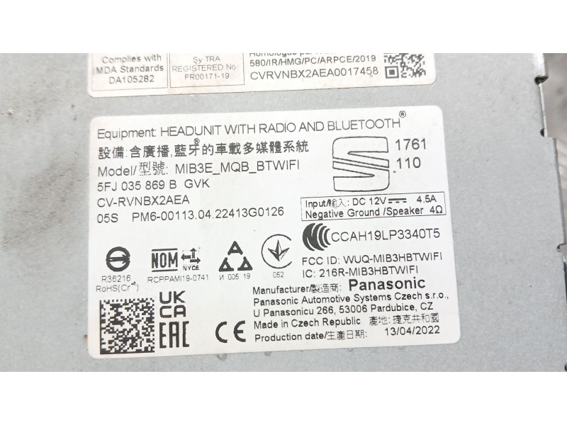 Recambio de sistema navegacion gps para seat ibiza v (kj1, kjg) 1.0 tsi referencia OEM IAM 5FJ035869B PANASONIC CVRVNBX2AEA