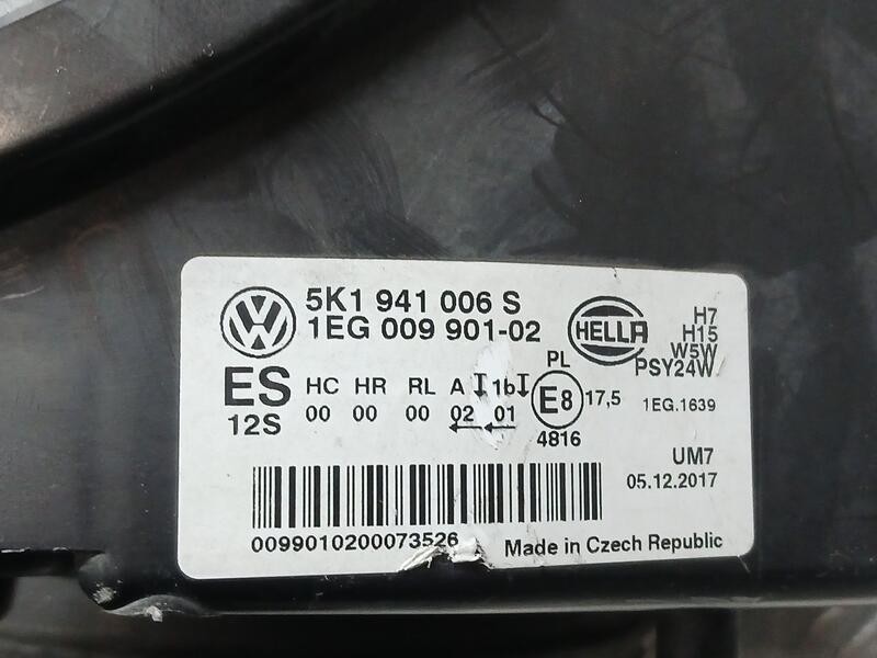 Recambio de faro derecho para volkswagen golf vi (5k1) 1.6 tdi referencia OEM IAM 5K1941006S  1EG00990102