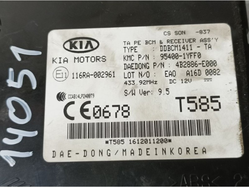 Recambio de modulo electronico para kia picanto (ja) attract referencia OEM IAM 954001YFF0 4B2886E000 