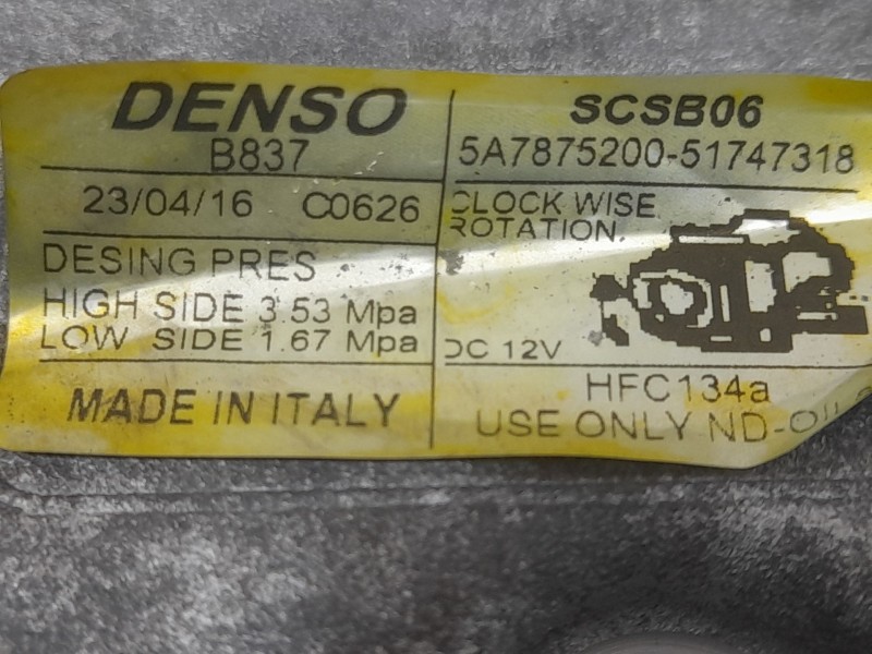 Recambio de compresor aire acondicionado para ford ka (ru8) 1.2 referencia OEM IAM 5A7875200 B837 DENSO 51747318