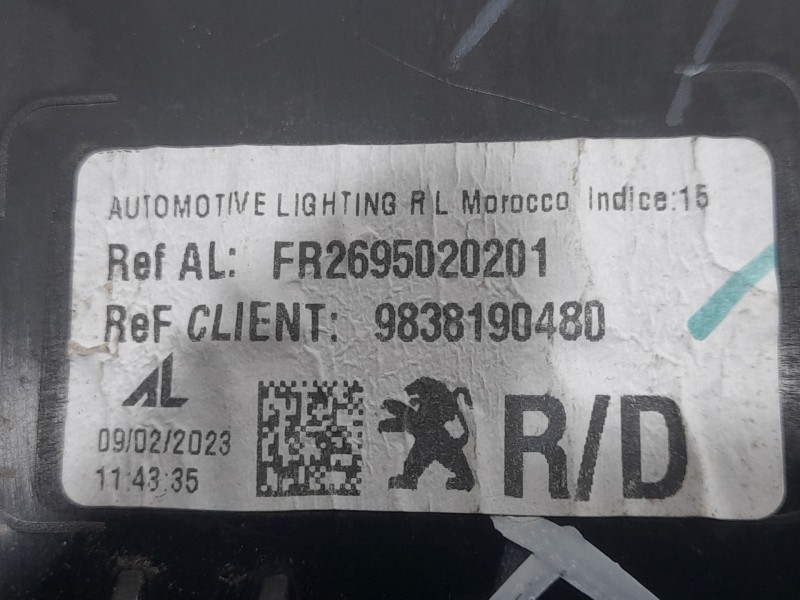 Recambio de piloto trasero derecho exterior para peugeot 2008 (p1) allure referencia OEM IAM 9838190480 FR2695020201 