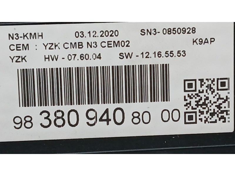 Recambio de cuadro instrumentos para peugeot rifter 1.5 bluehdi 100 referencia OEM IAM 9838094080  SN30850928