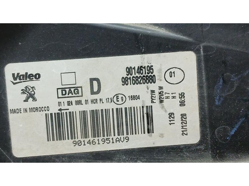 Recambio de faro derecho para peugeot rifter 1.5 bluehdi 100 referencia OEM IAM 9816826880 VALEO PULIR 90146195